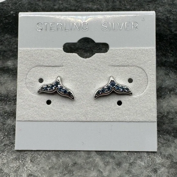 Genuine 925 Sterling Silver Whale / Mermaid Tail Earrings - Picture 2 of 8